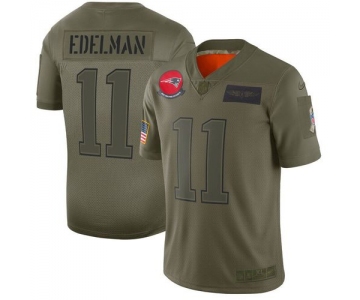 Men New England Patriots 11 Edelman Green Nike Olive Salute To Service Limited NFL Jerseys