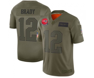 Men New England Patriots 12 Brady Green Nike Olive Salute To Service Limited NFL Jerseys