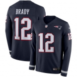 Men Nike New England Patriots 12 Tom Brady blue Therma Long Sleeve Jersey