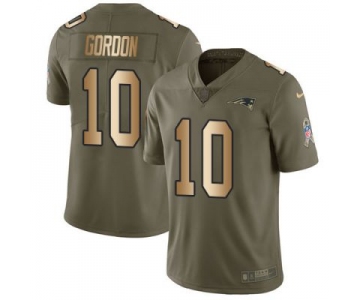 Men's NFL New England Patriots #10 Josh Gordon Olive Gold 2017 Salute to Service Limited Nike Jersey