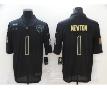 Men's New England Patriots #1 Cam Newton Black 2020 Salute To Service Stitched NFL Nike Limited Jersey