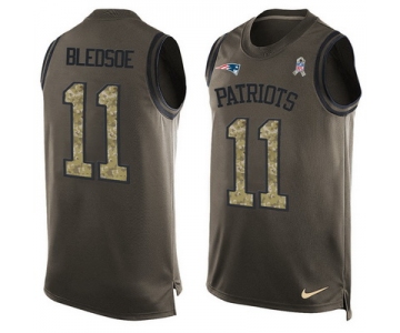 Men's New England Patriots #11 Drew Bledsoe Green Salute to Service Hot Pressing Player Name & Number Nike NFL Tank Top Jersey