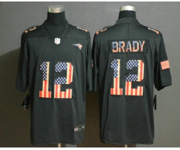 Men's New England Patriots #12 Tom Brady 2019 Black Salute To Service USA Flag Fashion Limited Jersey