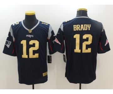 Men's New England Patriots #12 Tom Brady Navy Blue With Gold Stitched NFL Nike Limited Jersey