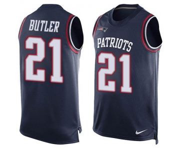 Men's New England Patriots #21 Malcolm Butler Navy Blue Hot Pressing Player Name & Number Nike NFL Tank Top Jersey