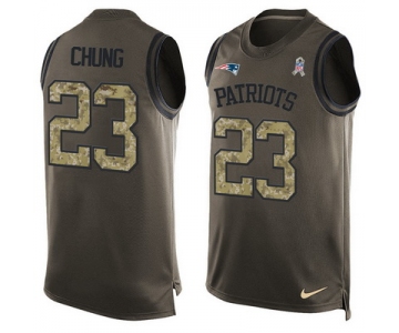 Men's New England Patriots #23 Patrick Chung Green Salute to Service Hot Pressing Player Name & Number Nike NFL Tank Top Jersey