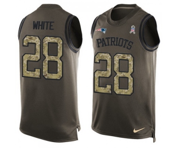 Men's New England Patriots #28 James White Green Salute to Service Hot Pressing Player Name & Number Nike NFL Tank Top Jersey