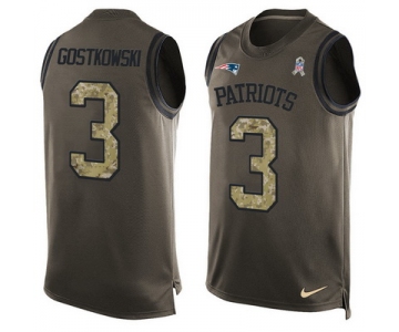 Men's New England Patriots #3 Stephen Gostkowski Green Salute to Service Hot Pressing Player Name & Number Nike NFL Tank Top Jersey