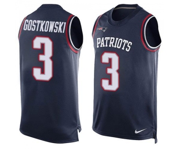 Men's New England Patriots #3 Stephen Gostkowski Navy Blue Hot Pressing Player Name & Number Nike NFL Tank Top Jersey