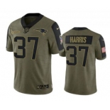 Men's New England Patriots #37 Damien Harris Olive 2021 Salute To Service Limited Stitched Jersey
