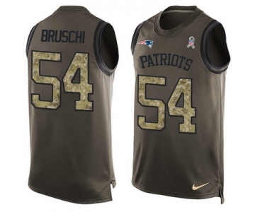 Men's New England Patriots #54 Tedy Bruschi Green Salute to Service Hot Pressing Player Name & Number Nike NFL Tank Top Jersey