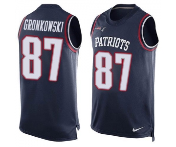 Men's New England Patriots #87 Rob Gronkowski Navy Blue Hot Pressing Player Name & Number Nike NFL Tank Top Jersey