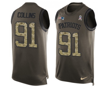 Men's New England Patriots #91 Jamie Collins Green Salute to Service Hot Pressing Player Name & Number Nike NFL Tank Top Jersey