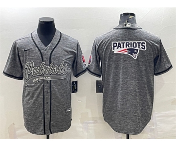 Men's New England Patriots Gray Team Big Logo With Patch Cool Base Stitched Baseball Jersey