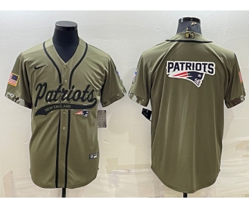 Men's New England Patriots Olive Salute to Service Team Big Logo Cool Base Stitched Baseball Jersey