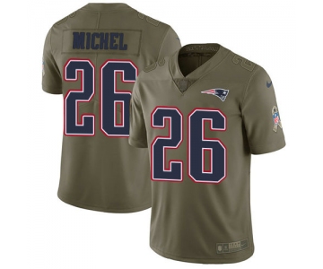Men's Nike New England Patriots #26 Sony Michel Olive Stitched NFL Limited 2017 Salute To Service Jersey