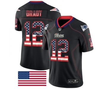 Nike New England Patriots #12 Tom Brady Black Men's Stitched NFL Limited Rush USA Flag Jersey