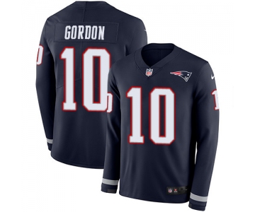 Nike Patriots #10 Josh Gordon Navy Blue Team Color Men's Stitched NFL Limited Therma Long Sleeve Jersey