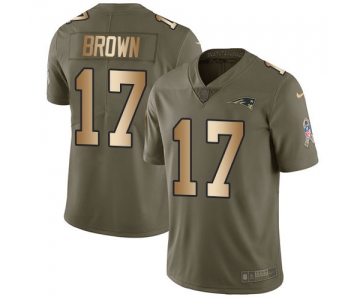 Nike Patriots #17 Antonio Brown Olive Gold Men's Stitched NFL Limited 2017 Salute To Service Jersey