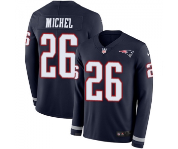 Nike Patriots #26 Sony Michel Navy Blue Team Color Men's Stitched NFL Limited Therma Long Sleeve Jersey