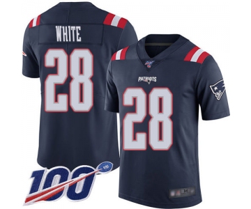 Nike Patriots #28 James White Navy Blue Men's Stitched NFL Limited Rush 100th Season Jersey