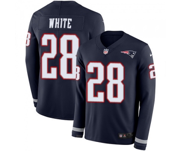 Nike Patriots #28 James White Navy Blue Team Color Men's Stitched NFL Limited Therma Long Sleeve Jersey