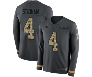 Nike Patriots #4 Jarrett Stidham Anthracite Salute to Service Men's Stitched NFL Limited Therma Long Sleeve Jersey