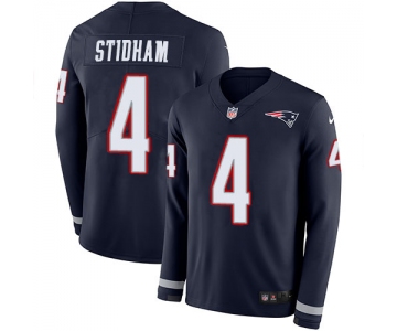 Nike Patriots #4 Jarrett Stidham Navy Blue Team Color Men's Stitched NFL Limited Therma Long Sleeve Jersey