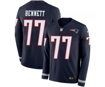 Nike Patriots #77 Michael Bennett Navy Blue Team Color Men's Stitched NFL Limited Therma Long Sleeve Jersey