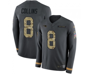 Nike Patriots #8 Jamie Collins Sr Anthracite Salute to Service Men's Stitched NFL Limited Therma Long Sleeve Jersey