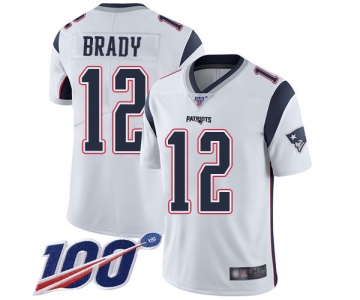 Patriots #12 Tom Brady White Men's Stitched Football 100th Season Vapor Limited Jersey