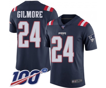 Patriots #24 Stephon Gilmore Navy Blue Men's Stitched Football Limited Rush 100th Season Jersey