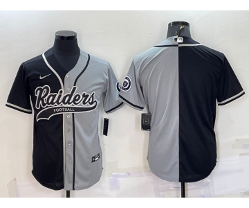 Men's Las Vegas Raiders Blank Black Grey Split With Patch Cool Base Stitched Baseball Jersey