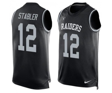 Men's Oakland Raiders 12 Kenny Stabler Nike Black Printed Player Name & Number Tank Top