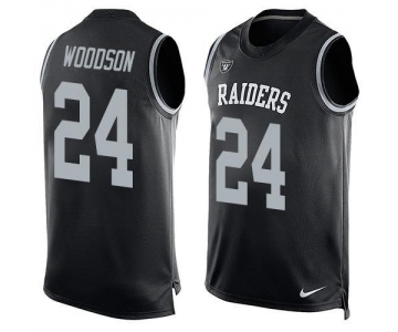 Men's Oakland Raiders #24 Charles Woodson Black Nike Tank Top Printed NFL Limited Jersey