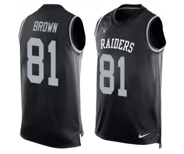 Men's Oakland Raiders 81 Tim Brown Nike Black Printed Player Name & Number Tank Top