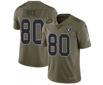 Nike Oakland Raiders #80 Jerry Rice Olive Men's Stitched NFL Limited 2017 Salute To Service Jersey