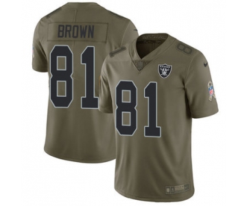Nike Oakland Raiders #81 Tim Brown Olive Men's Stitched NFL Limited 2017 Salute To Service Jersey