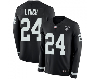 Nike Raiders #24 Marshawn Lynch Black Team Color Men's Stitched NFL Limited Therma Long Sleeve Jersey