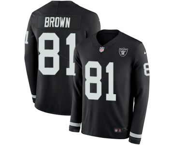 Nike Raiders #81 Tim Brown Black Team Color Men's Stitched NFL Limited Therma Long Sleeve Jersey