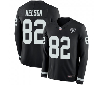 Nike Raiders #82 Jordy Nelson Black Team Color Men's Stitched NFL Limited Therma Long Sleeve Jersey