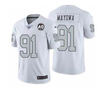 Nike Raiders #91 Benson Mayowa White 60th Anniversary Patch Men's Stitched NFL 100 Limited Color Rush Jersey