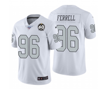 Nike Raiders #96 Clelin Ferrell White 60th Anniversary Patch Men's Stitched NFL 100 Limited Color Rush Jersey