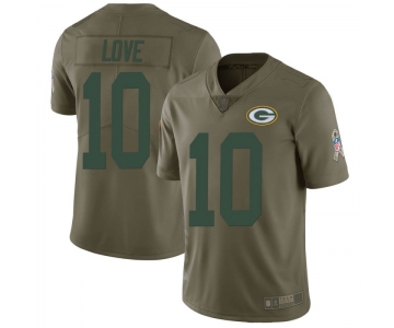 Men's Green Bay Packers #10 Jordan Love Green Limited 2017 Salute to Service Jersey