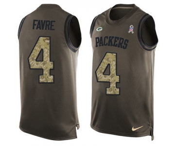 Men's Green Bay Packers #4 Brett Favre Green Salute to Service Hot Pressing Player Name & Number Nike NFL Tank Top Jersey