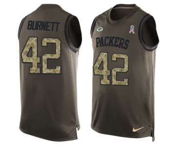 Men's Green Bay Packers #42 Morgan Burnett Green Salute to Service Hot Pressing Player Name & Number Nike NFL Tank Top Jersey