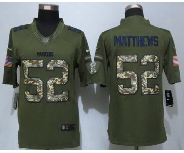Men's Green Bay Packers #52 Clay Matthews Green Salute To Service 2015 NFL Nike Limited Jersey