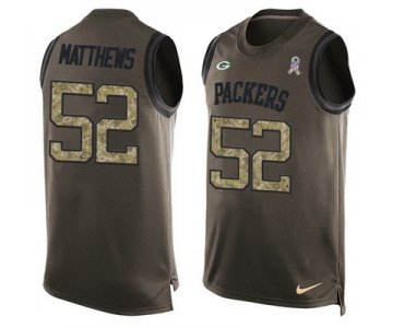 Men's Green Bay Packers #52 Clay Matthews Green Salute to Service Hot Pressing Player Name & Number Nike NFL Tank Top Jersey