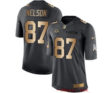 Men's Green Bay Packers #87 Jordy Nelson Anthracite Gold 2016 Salute To Service Stitched NFL Nike Limited Jersey