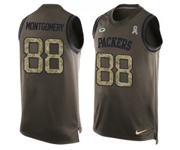 Men's Green Bay Packers #88 Ty Montgomery Green Salute to Service Hot Pressing Player Name & Number Nike NFL Tank Top Jersey